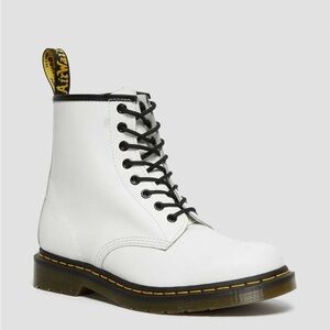 Dr. Martens White Leather 8-Eye Lace-Up Boots with Black Laces